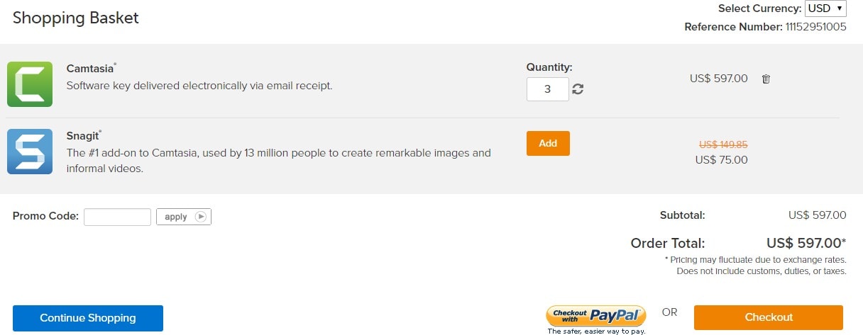 Shoping Basket Techsmith Coupons
